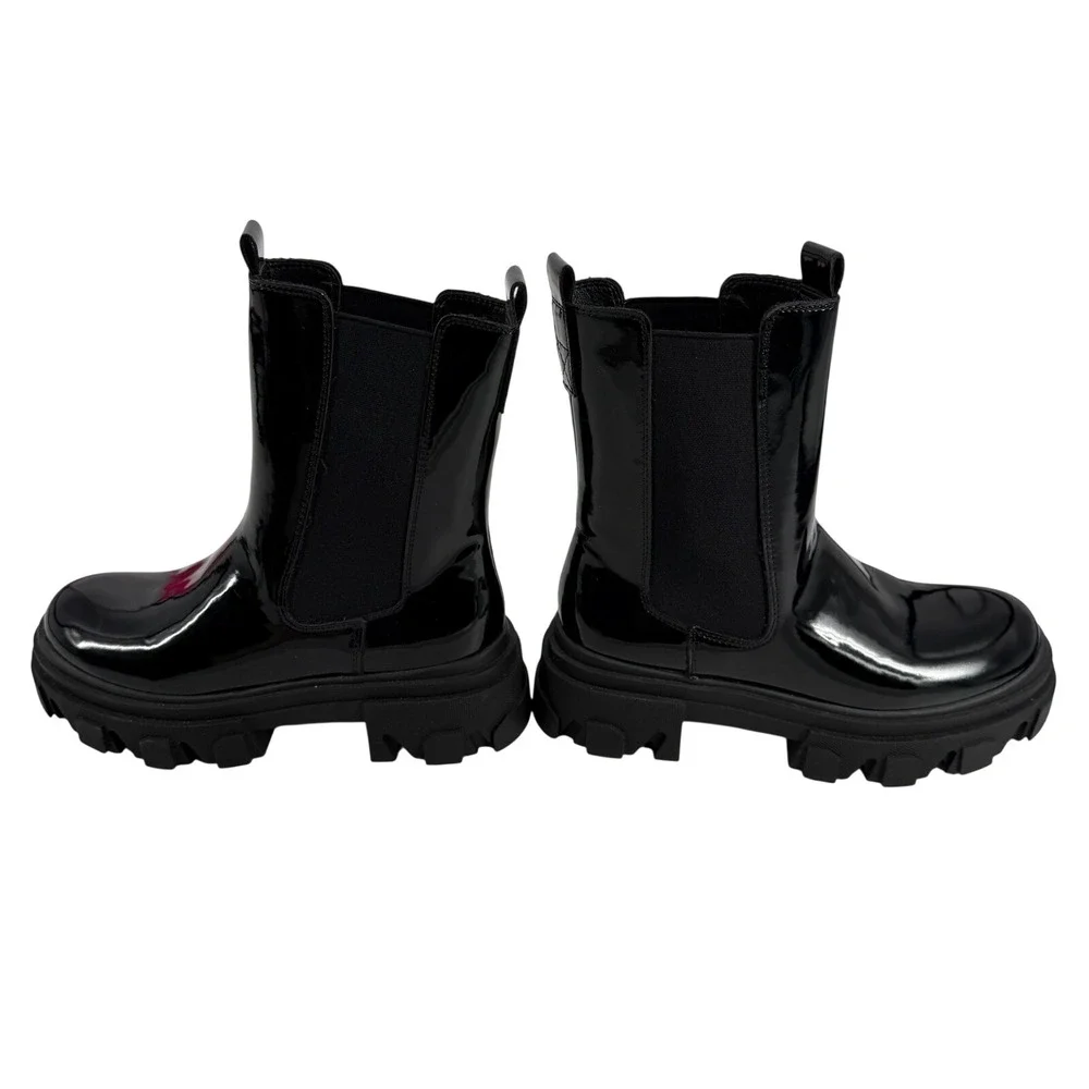 Dream Pairs Womens Black Patent Chunky Platform Chelsea Lug Sole Boots Size‎ 5.5